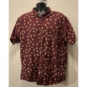 Carbon Shirt Mens 2XL Maroon Hawaiian Pineapple Cotton Short Sleeve‎ Button-Down